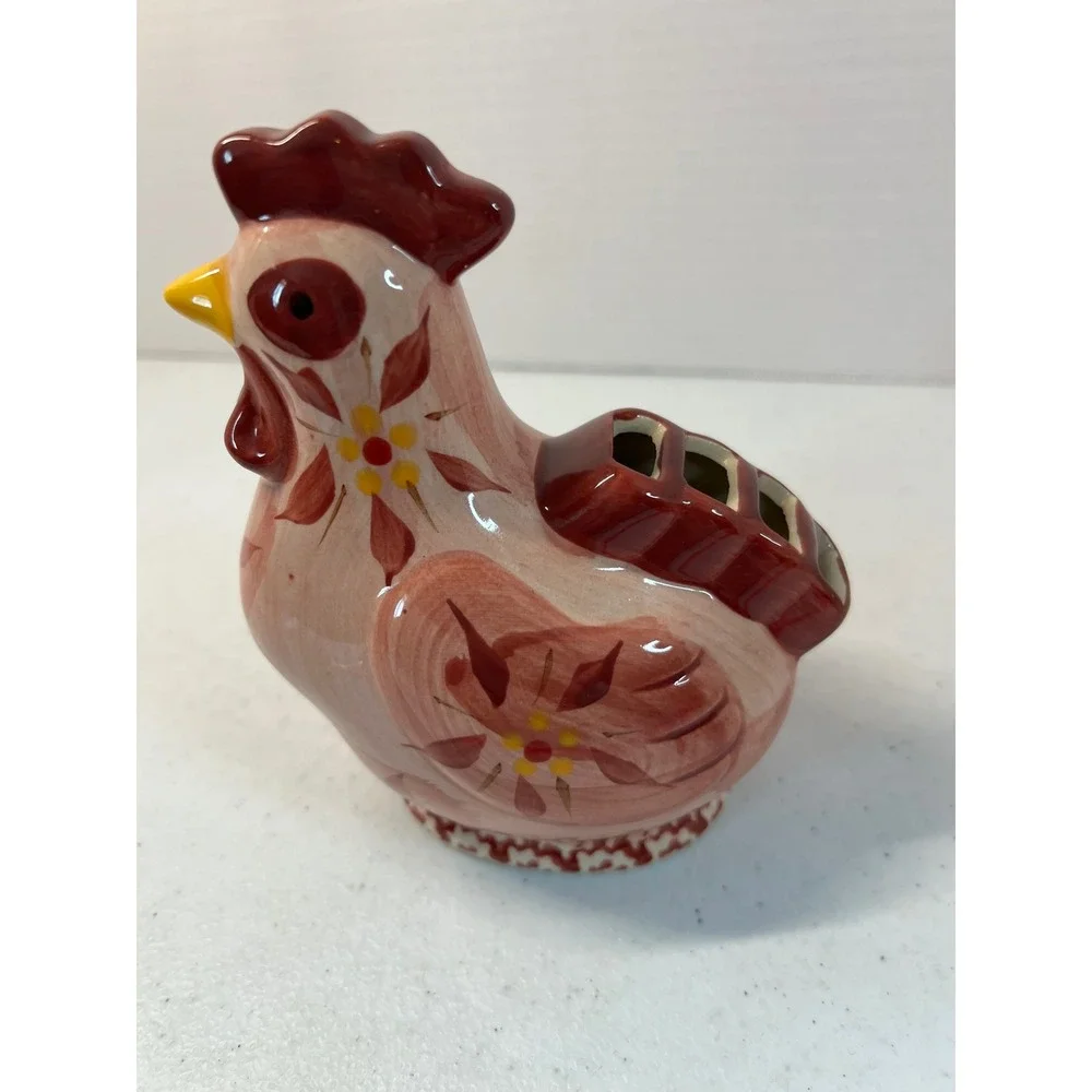 Temp-tations Old‎ World Ceramic Hen Rooster Sponge Holder Cranberry Red Pink